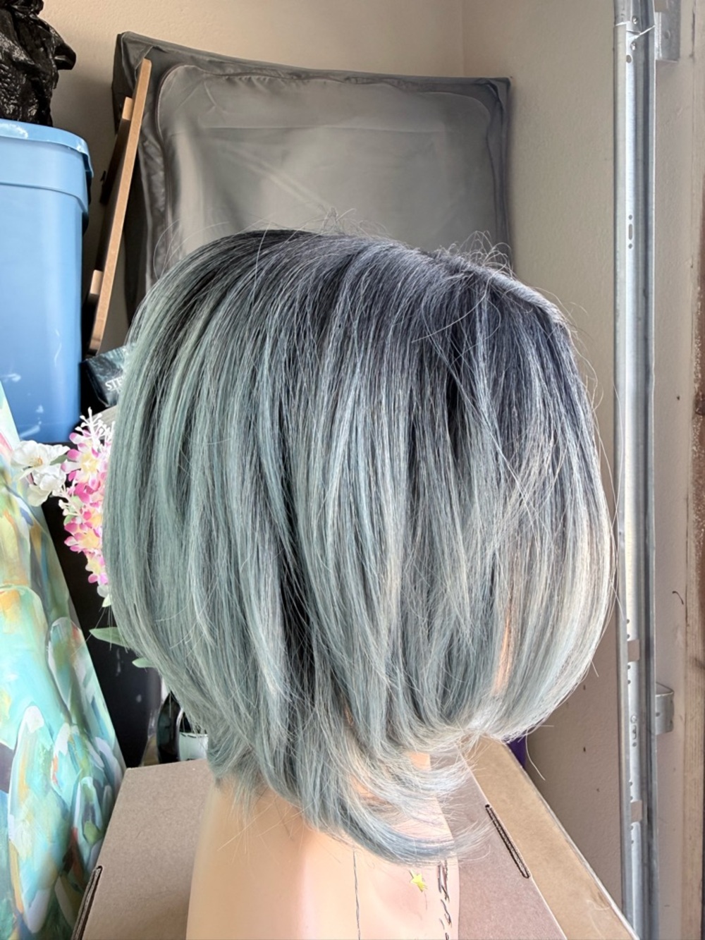 Short Layered Bob Wig in Ash Blue-Gray - Picture 5 of 10